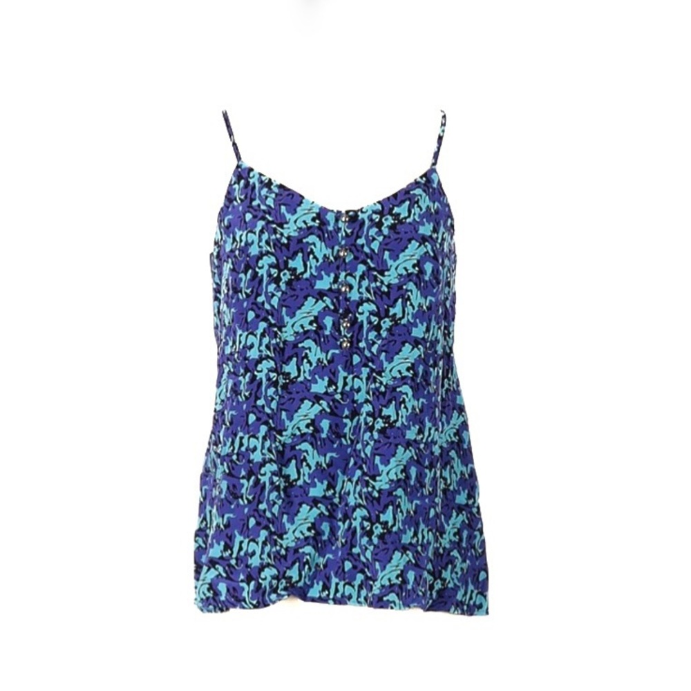 Yumi Kim Blue Abstract Watercolor Swirls Sleeveless Spaghetti Strap Tank Top